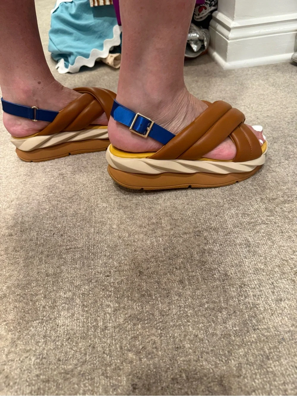 Men’s Tan Platform Sandal with Blue Adjustable Strap